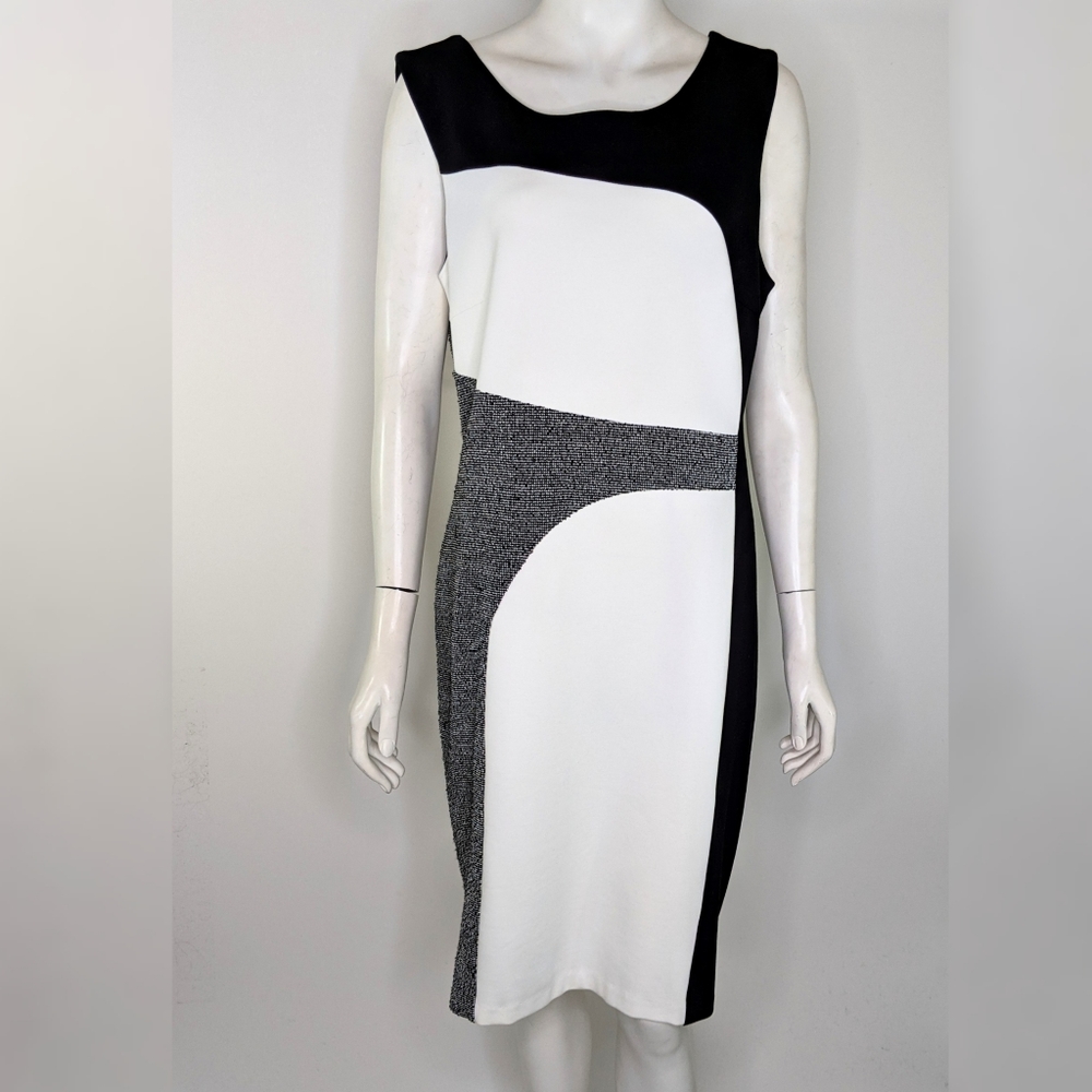 Womens 14 Dress Geometric Color Block Black White